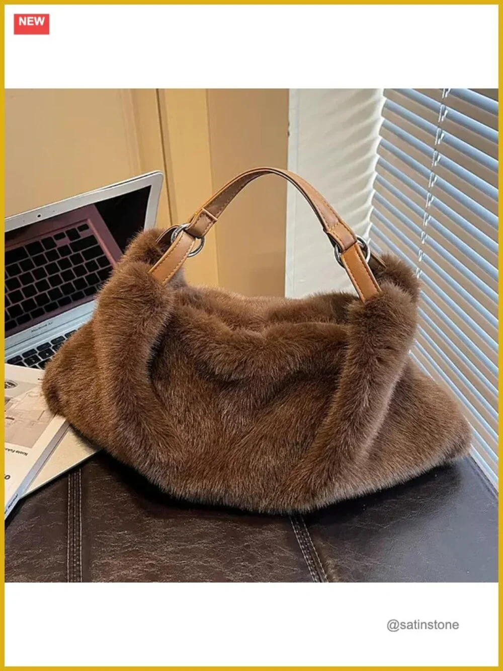 Womens Faux Fur Tote Bag Winter Fluffy Handbag Shoulder Crossbody Hobo Purse